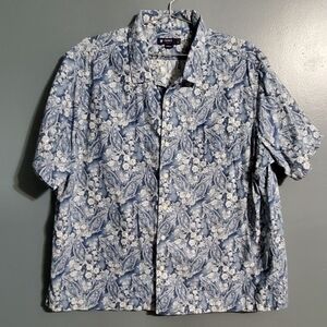 Cremieux Navy White Pattern Button Down Shirt 100% Cotton Short Sleeve Size XXL